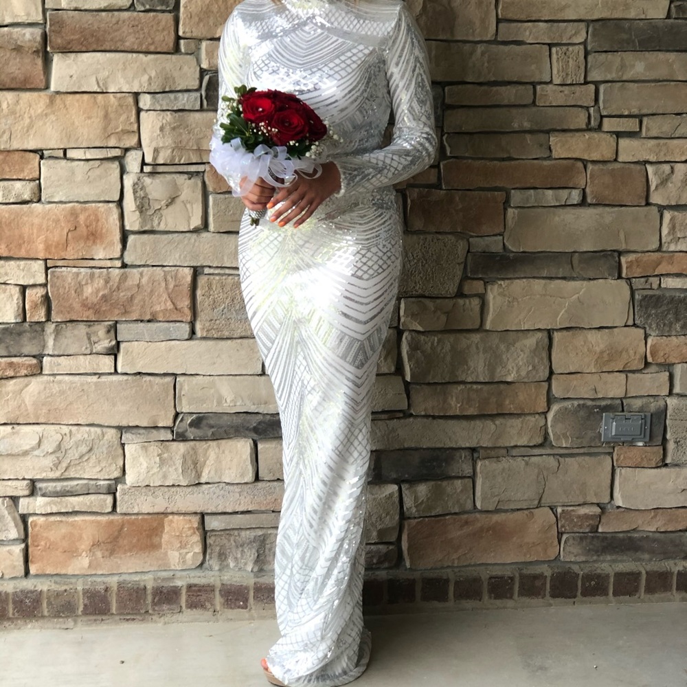 White and sliver prom dress